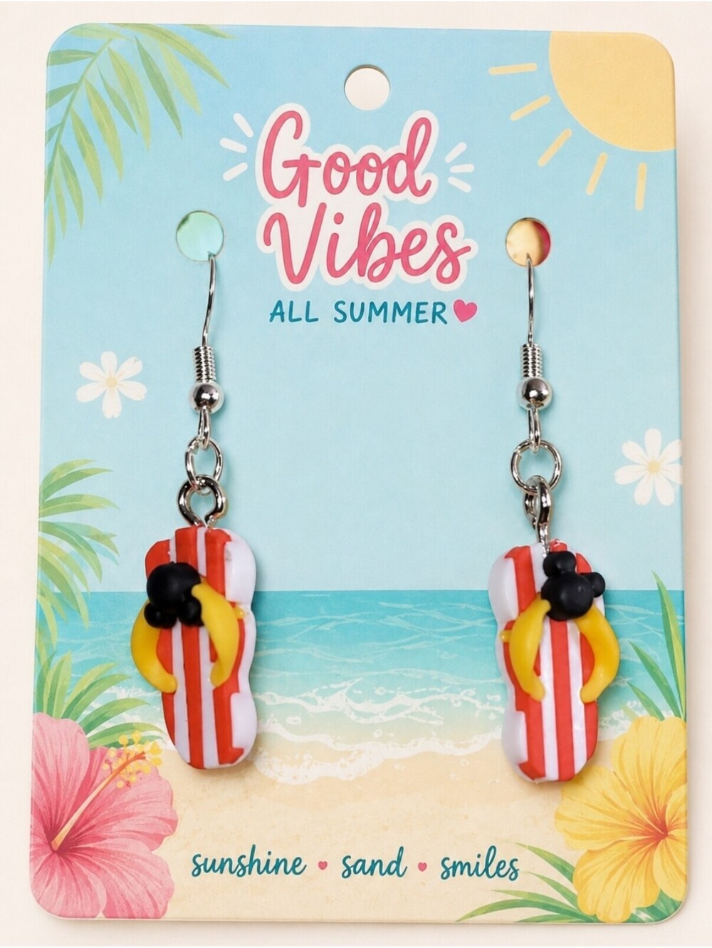 Disney's Mickey Mouse Head Striped Summer Flip Flop Sandal Hypoallergenic